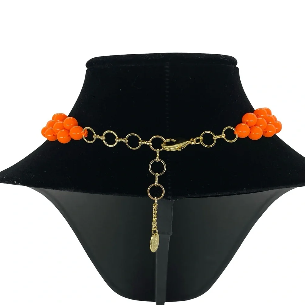 Amrita Singh Orange Beaded Bib Statement Necklace Retro Mod